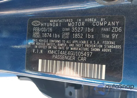 2016 Hyundai Accent Se z USA, uszkodzony, nr VIN KMHCT4AE4GU105497